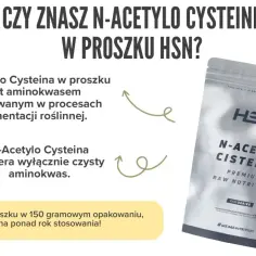 N-Acetylo Cysteina w proszku HSN: czysty aminokwas z fermentacji roślinnej. Opakowanie 150g na ponad rok.