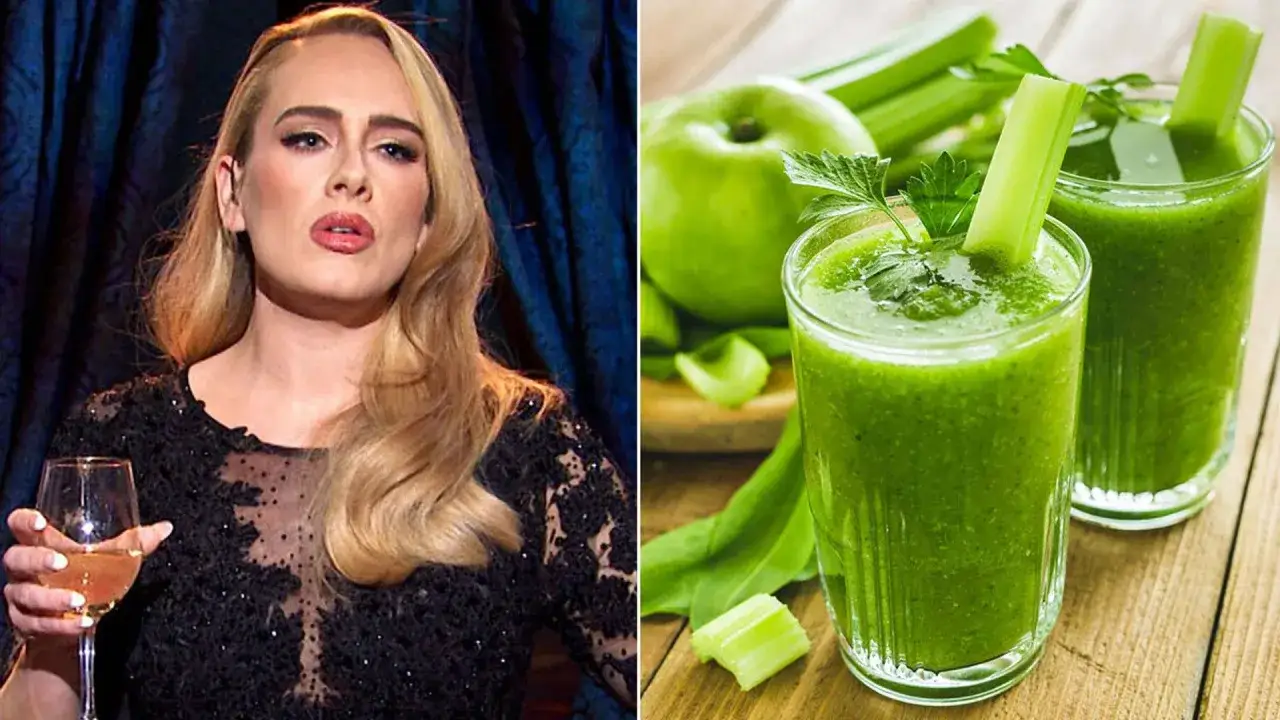 Adele z kieliszkiem wina i zielone smoothie z selera i jabłka – czy to sekret jej diety?
