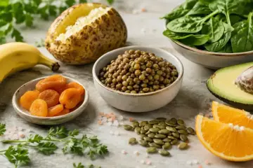 Ziemniak, banan, suszone morele, soczewica, szpinak, awokado, pestki dyni i pomarańcza – te produkty pomogą Ci dostarczyć odpowiednią ilość potasu dziennie.